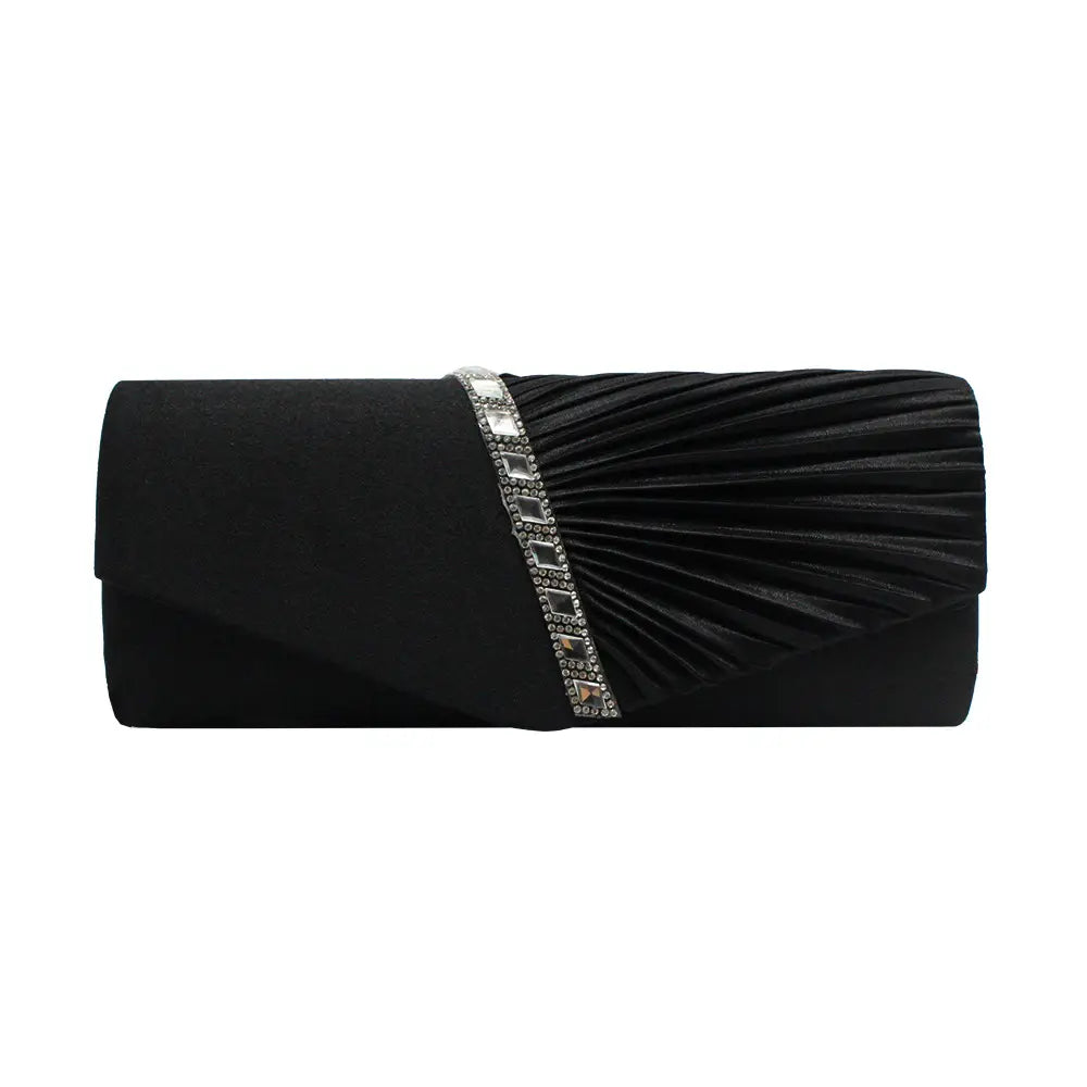 Gold Pleated Rhinestone Clutch Bag for Women