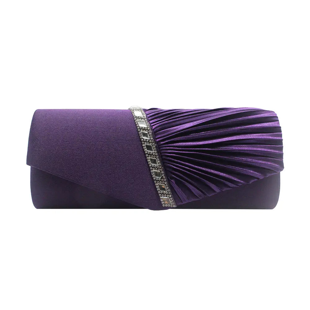 Gold Pleated Rhinestone Clutch Bag for Women