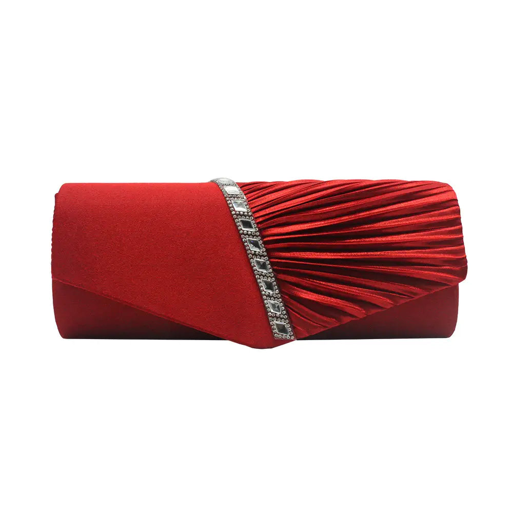 Gold Pleated Rhinestone Clutch Bag for Women