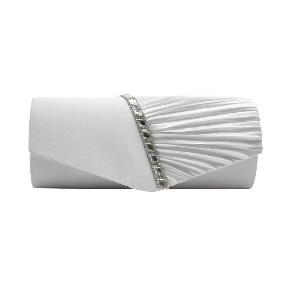Gold Pleated Rhinestone Clutch Bag for Women