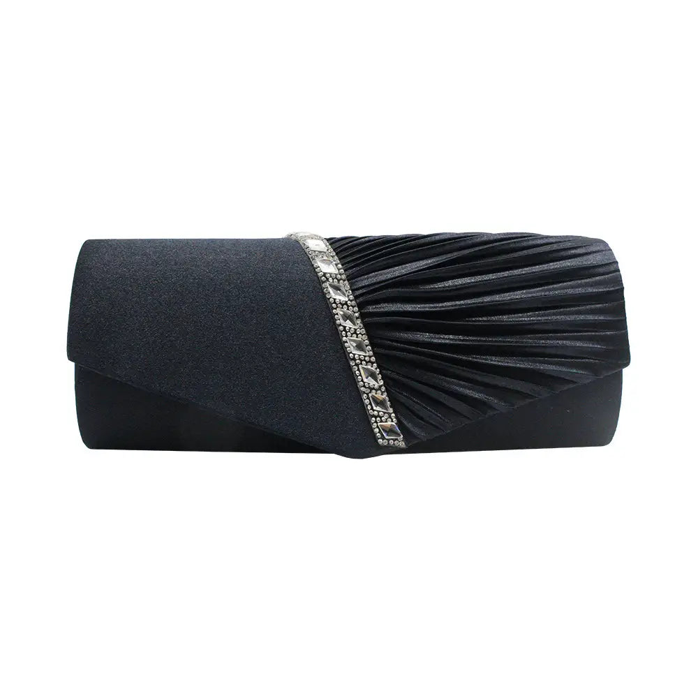 Gold Pleated Rhinestone Clutch Bag for Women