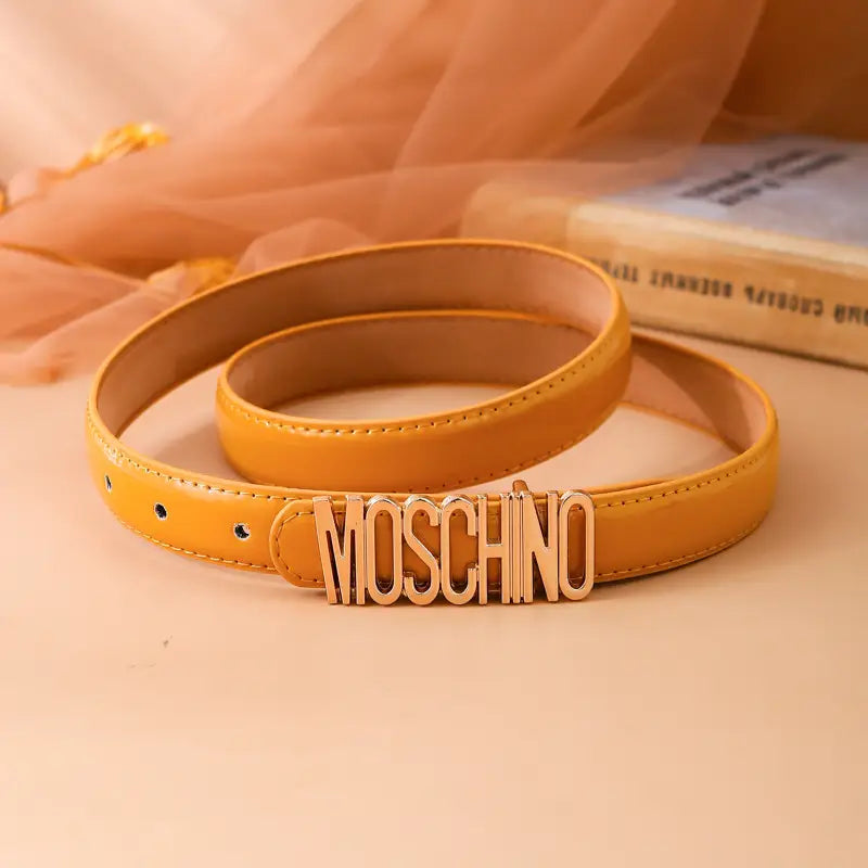 Women Moschino Logo Belt Black Tan Slim Fashion