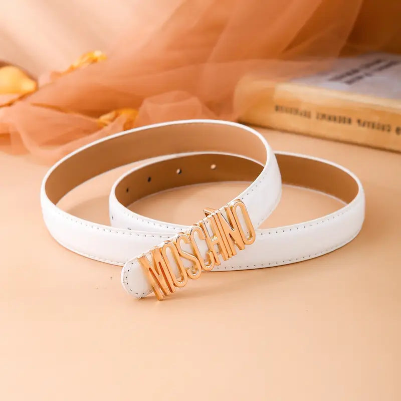 Women Moschino Logo Belt Black Tan Slim Fashion