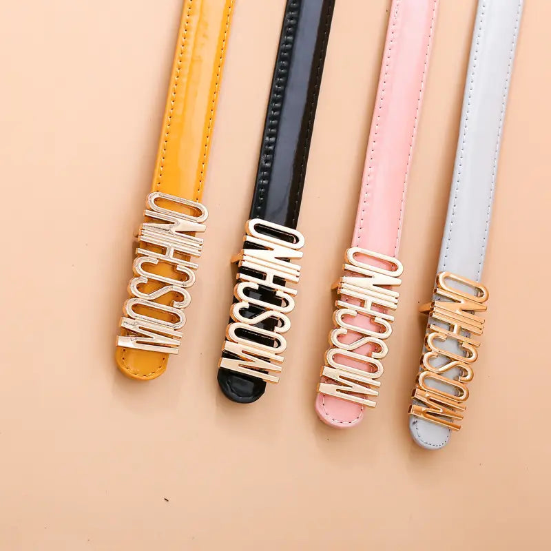 Women Moschino Logo Belt Black Tan Slim Fashion