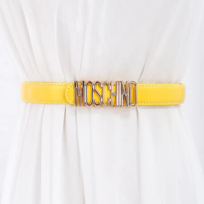 Women Moschino Logo Belt Black Tan Slim Fashion