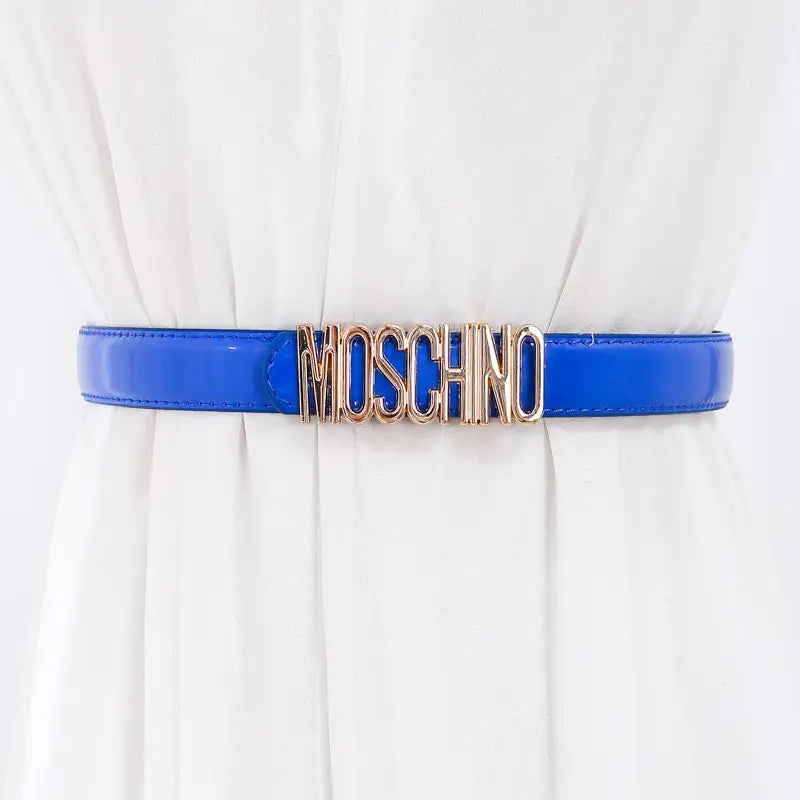 Women Moschino Logo Belt Black Tan Slim Fashion