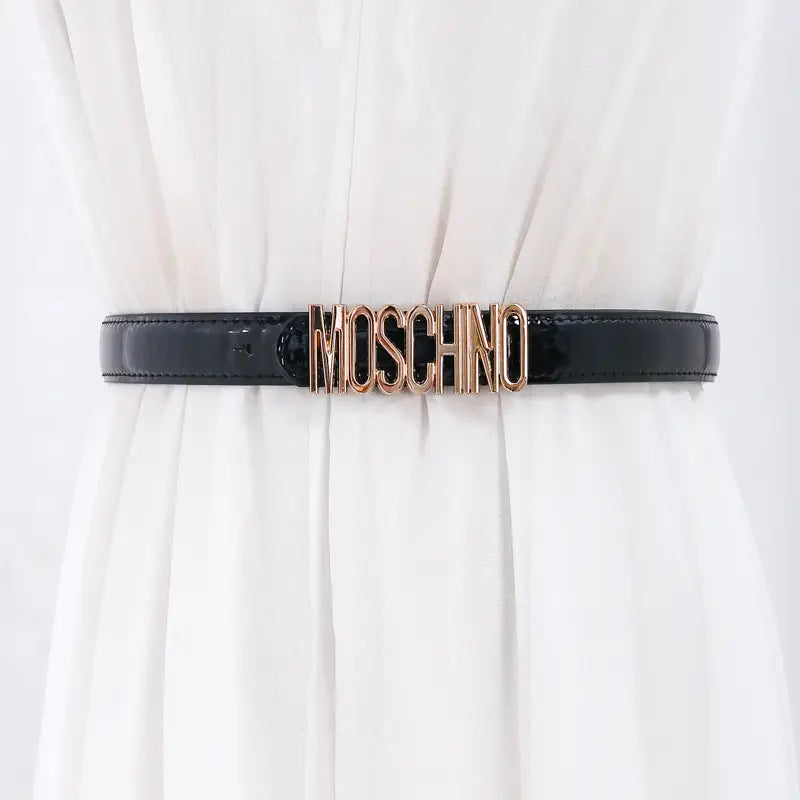 Women Moschino Logo Belt Black Tan Slim Fashion