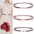 Women's Thin Genuine Leather Belt with Magnetic Closure Red Black Navy