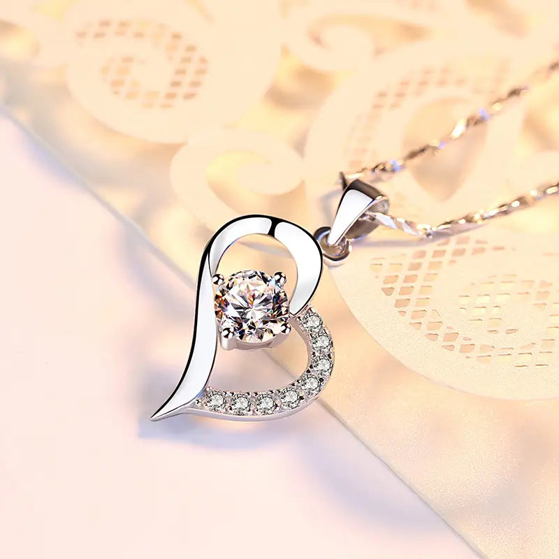 Women Silver Love Pendant Necklace Korean Style Daily Wear