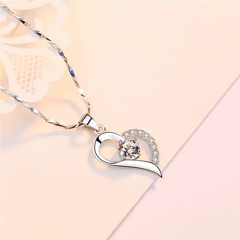 Women Silver Love Pendant Necklace Korean Style Daily Wear