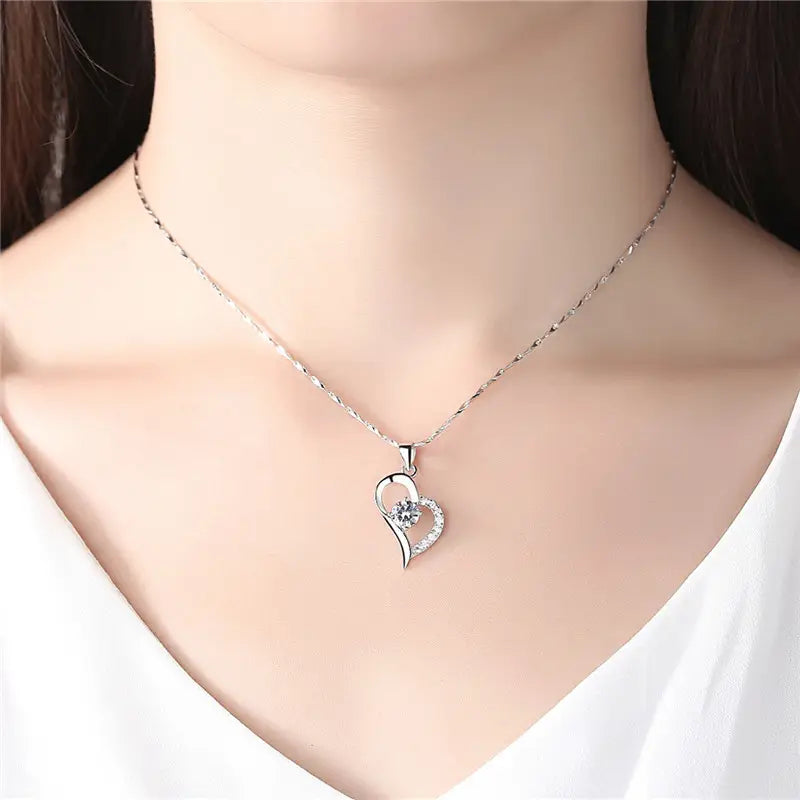 Women Silver Love Pendant Necklace Korean Style Daily Wear