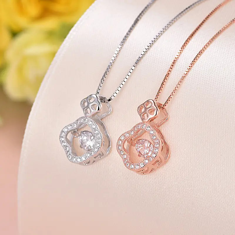 Women 925 Silver Clover Pendant Jewelry Daily Wear