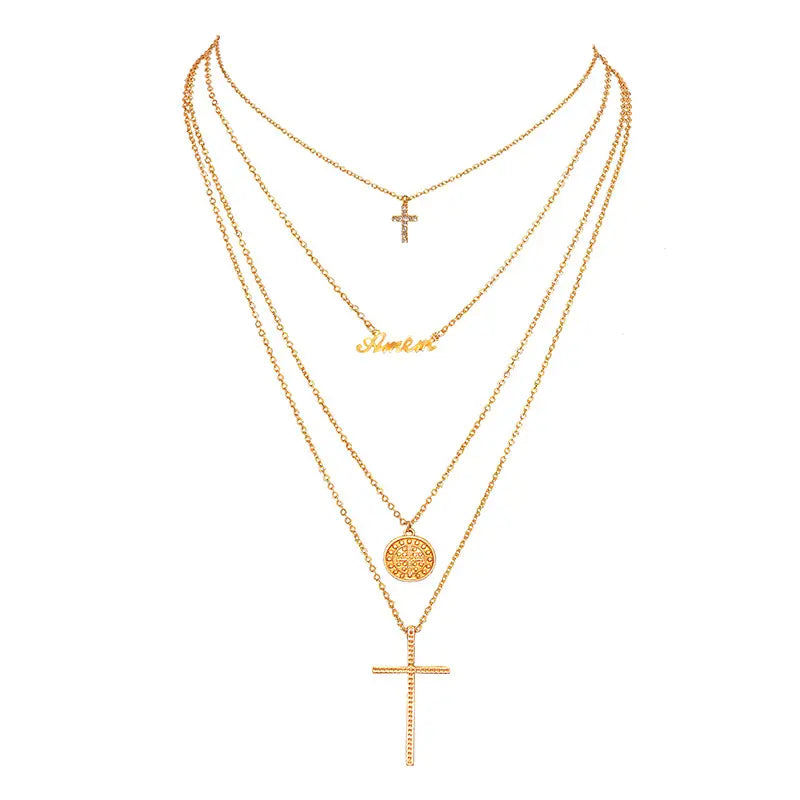 Gold Multi-Layer Cross Necklace for Women
