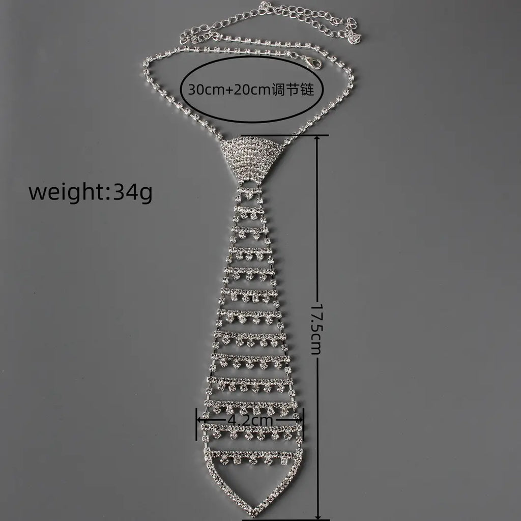 Silver Rhinestone Tie Necklace for Women