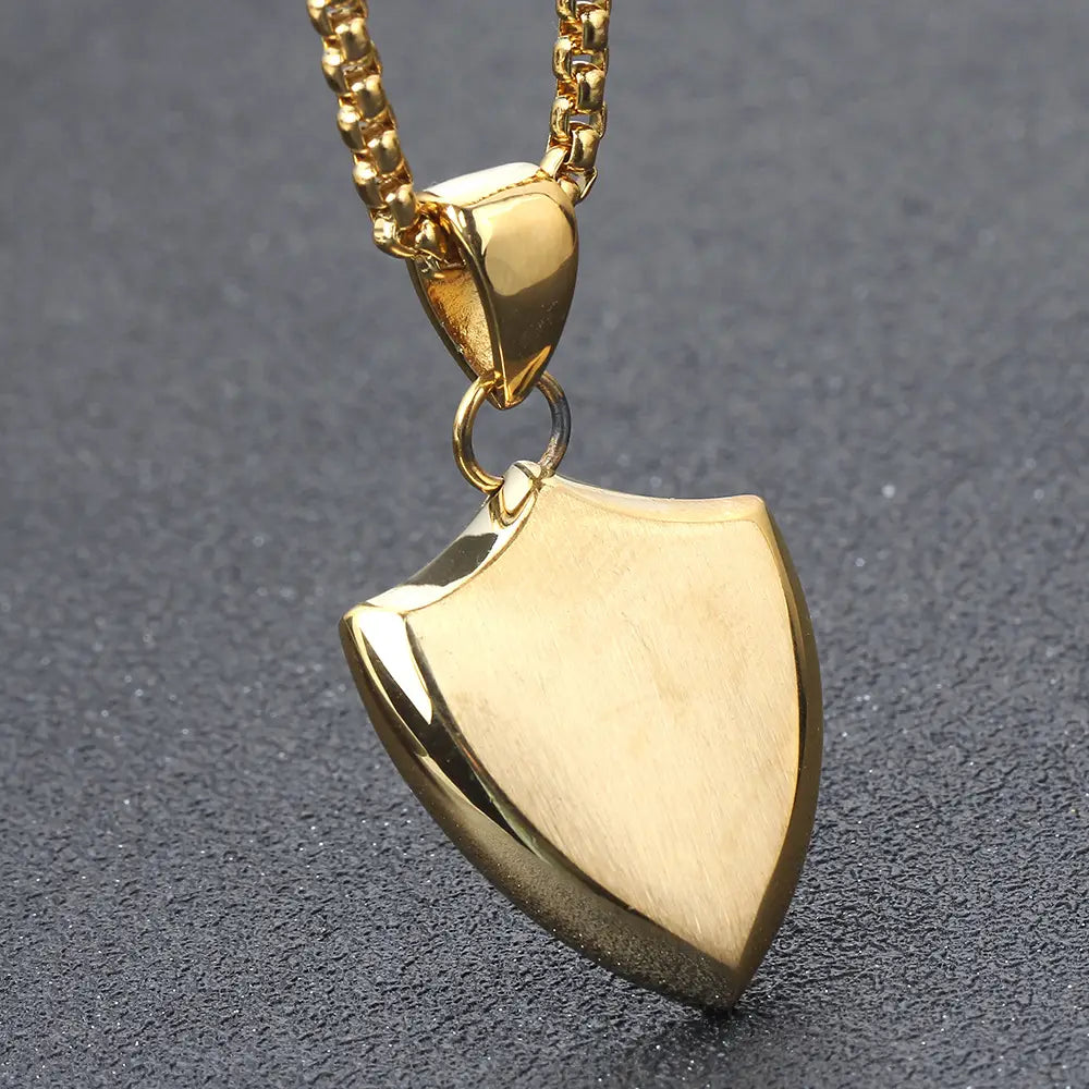 Men Titanium Steel Shield Pendant Gold No Chain