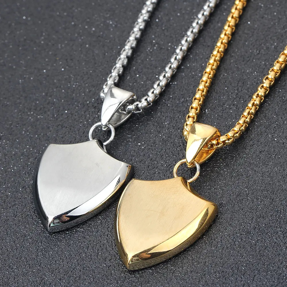 Men Titanium Steel Shield Pendant Gold No Chain