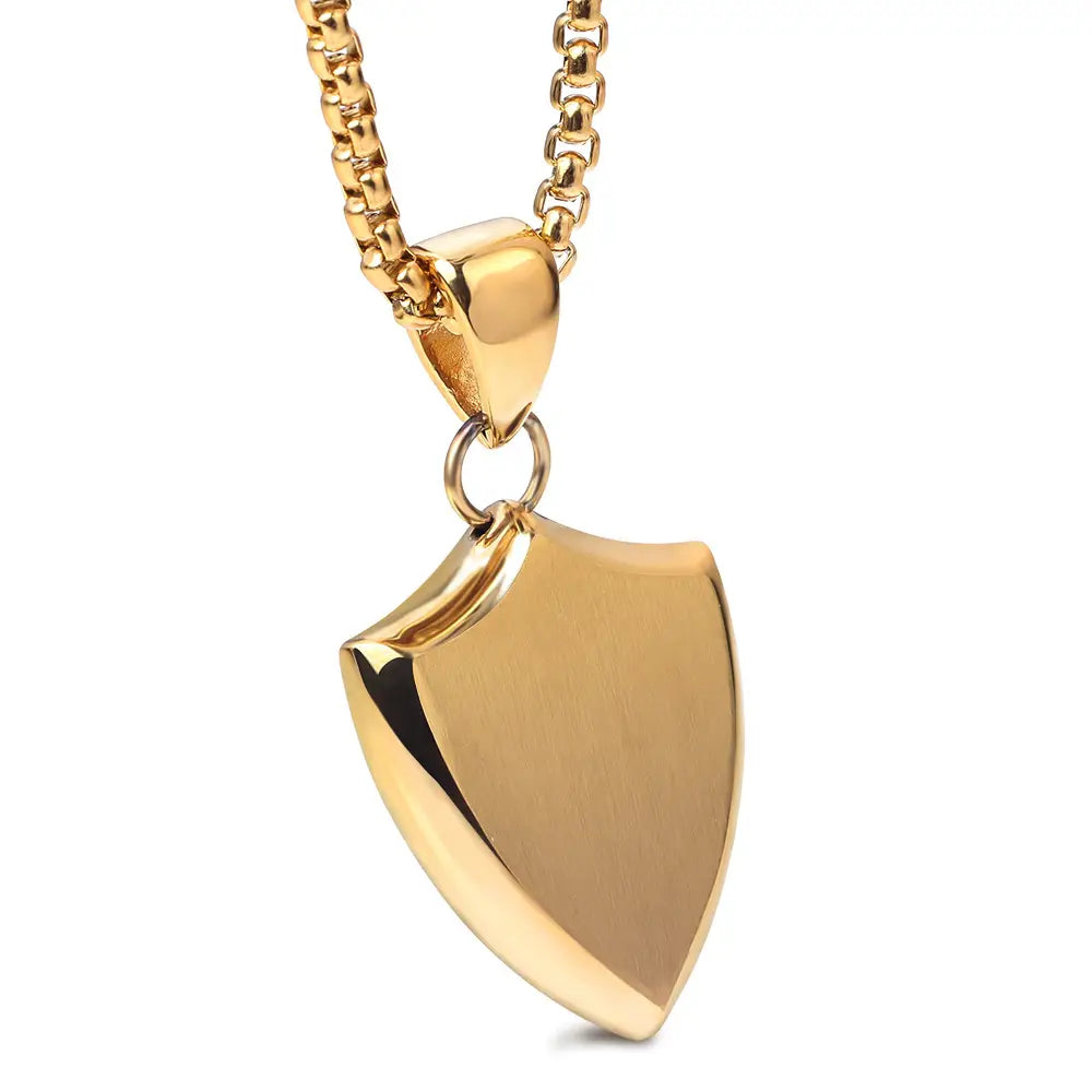 Men Titanium Steel Shield Pendant Gold No Chain