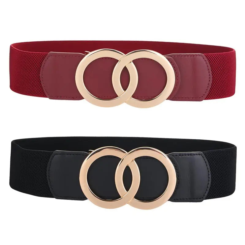 Women Elastic Leather Belt Red Black Autumn Winter Fashion Waist Belt