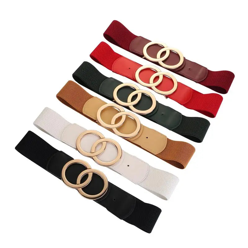Women Elastic Leather Belt Red Black Autumn Winter Fashion Waist Belt