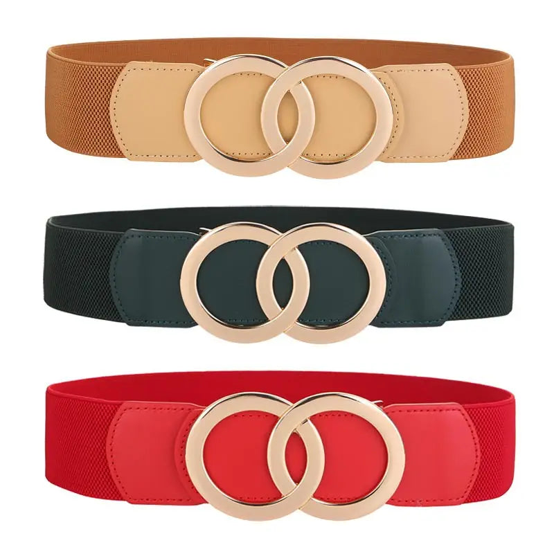 Women Elastic Leather Belt Red Black Autumn Winter Fashion Waist Belt