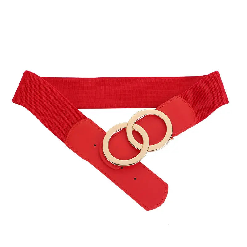 Women Elastic Leather Belt Red Black Autumn Winter Fashion Waist Belt