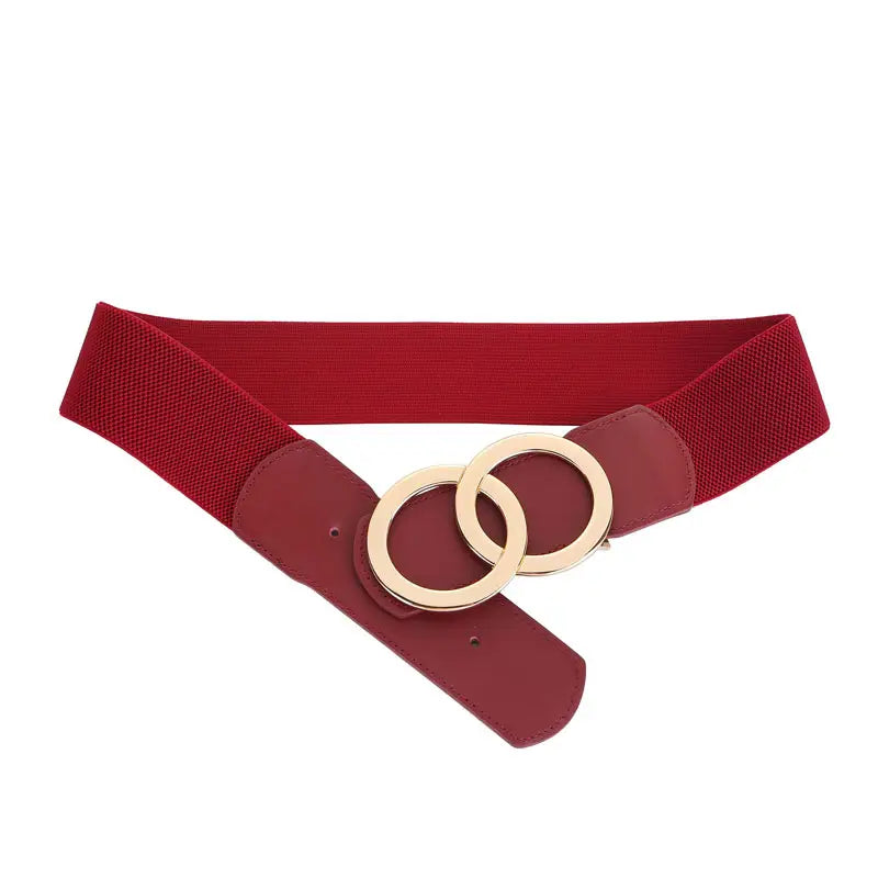 Women Elastic Leather Belt Red Black Autumn Winter Fashion Waist Belt