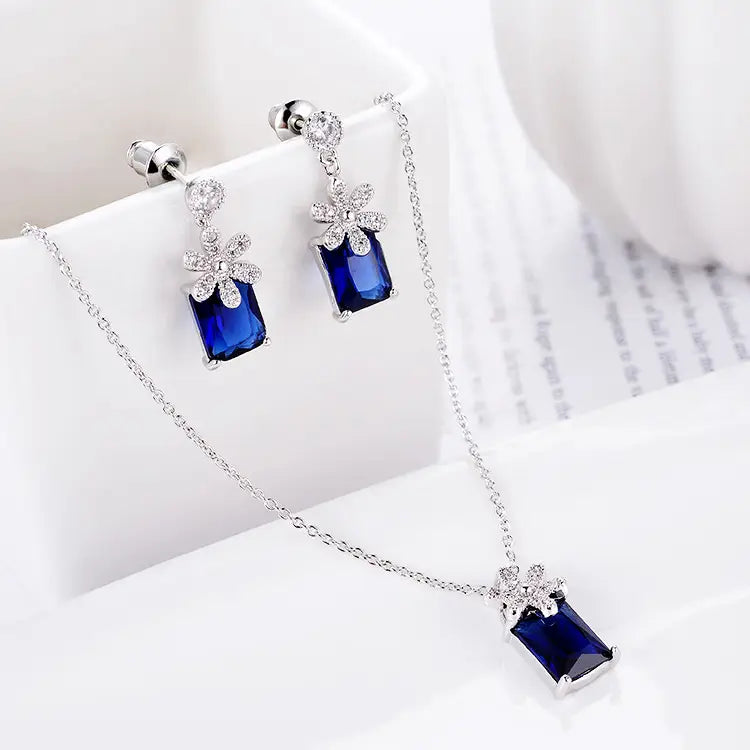Red Zircon Wedding Earrings & Necklace Set