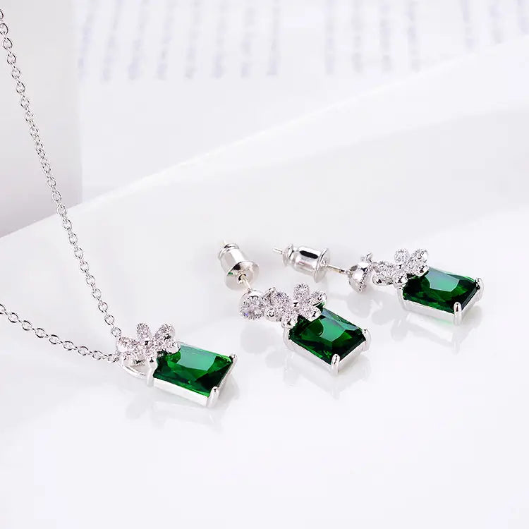 Red Zircon Wedding Earrings & Necklace Set