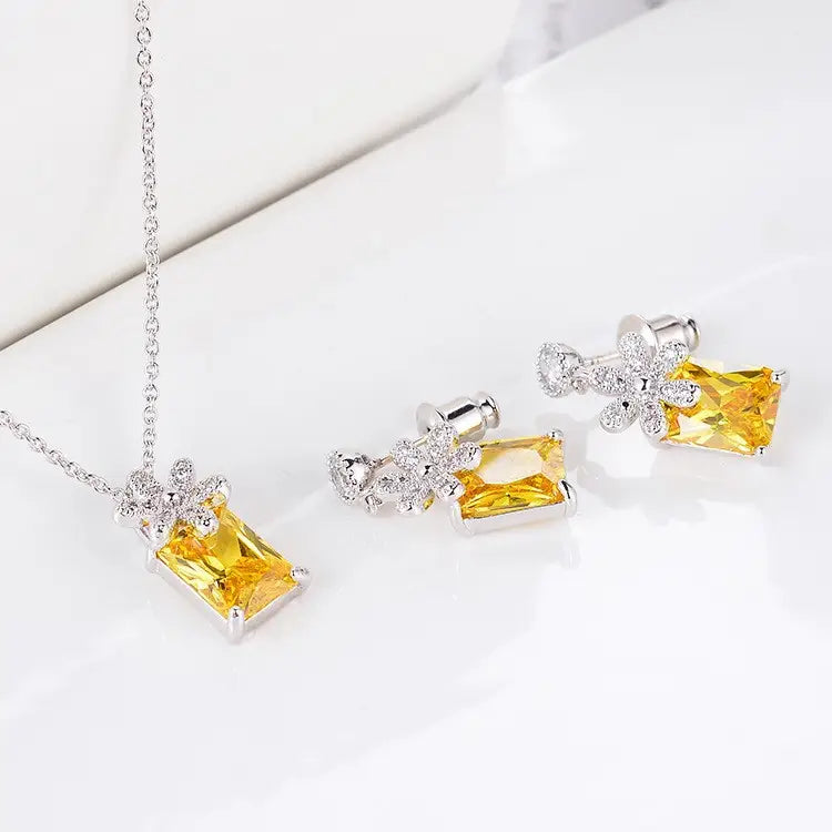 Red Zircon Wedding Earrings & Necklace Set