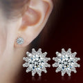 Flower Zircon Earrings Silver Plated Lightweight Pakistani Women
