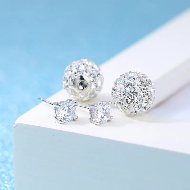 Silver Plated Four Claw Stud Earrings with Zircon Stones