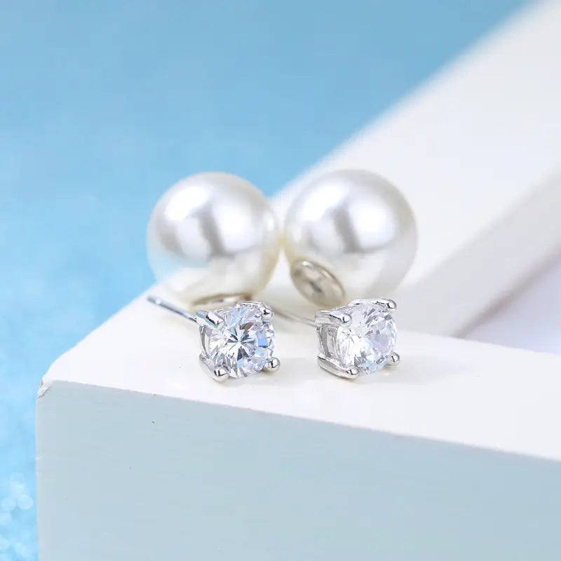 Silver Plated Earrings with Imit Pearl & Zircon for Women