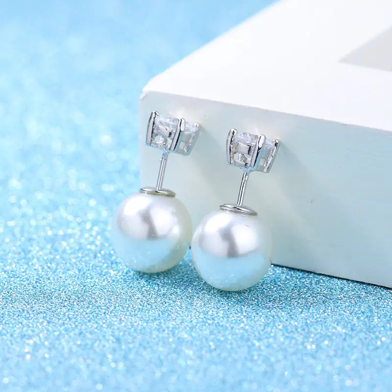 Silver Plated Earrings with Imit Pearl & Zircon for Women