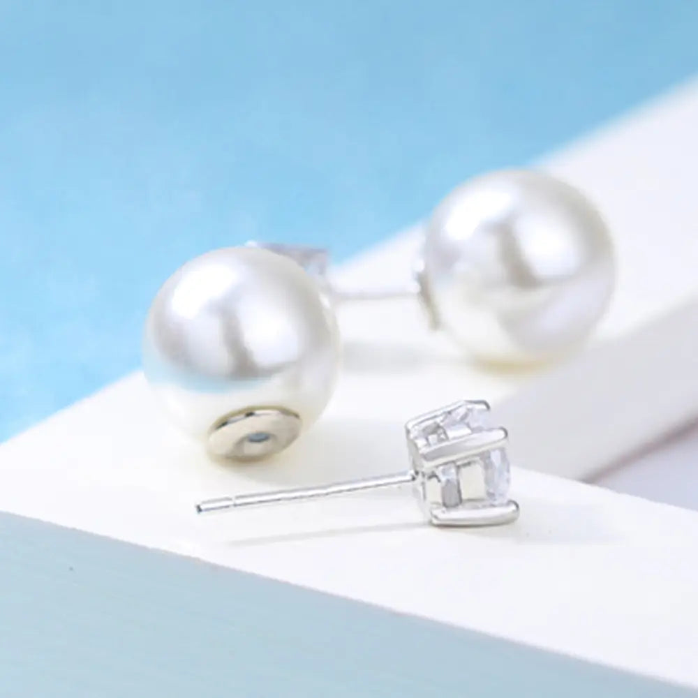 Silver Plated Earrings with Imit Pearl & Zircon for Women