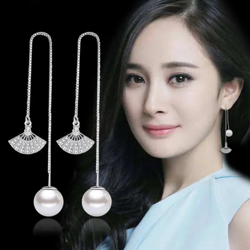 Fan Shaped Pearl Earrings for Women