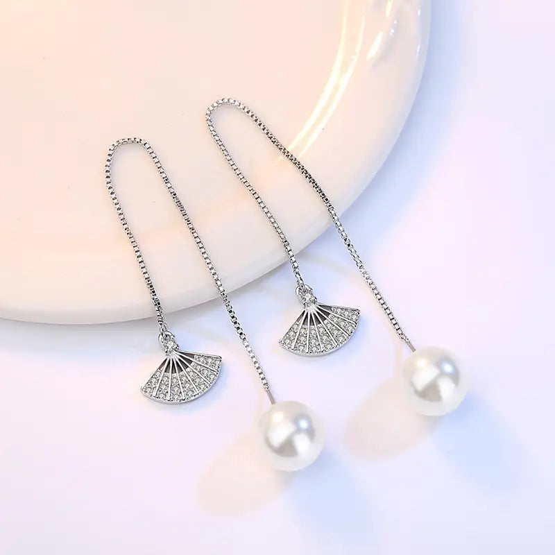 Fan Shaped Pearl Earrings for Women