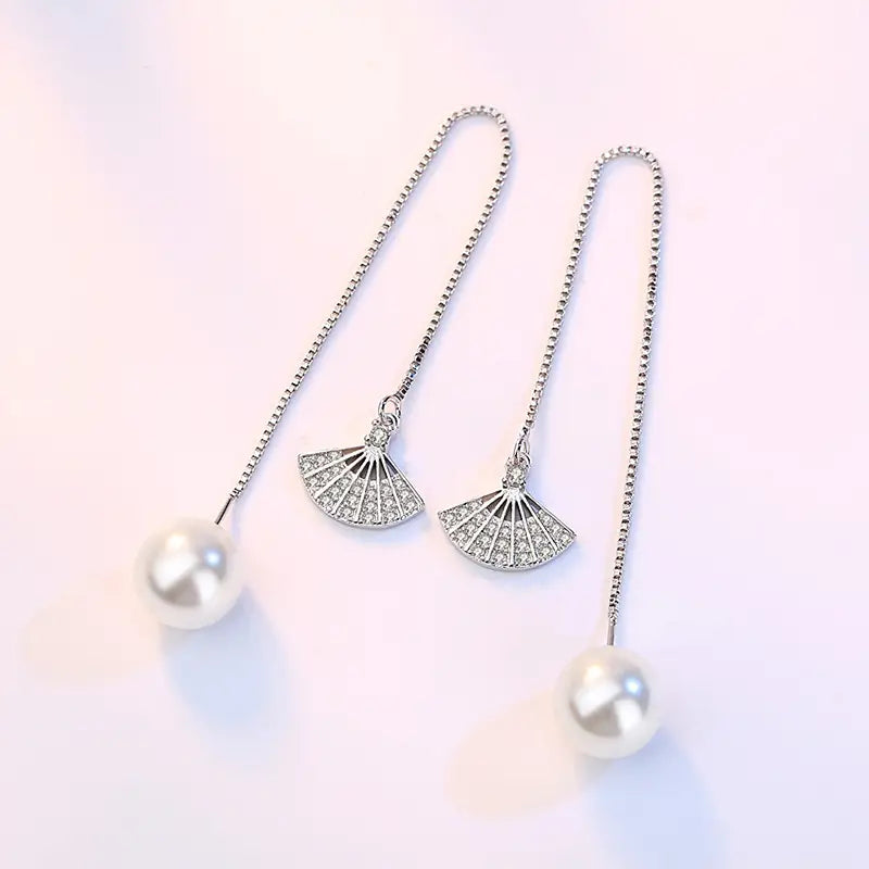 Fan Shaped Pearl Earrings for Women