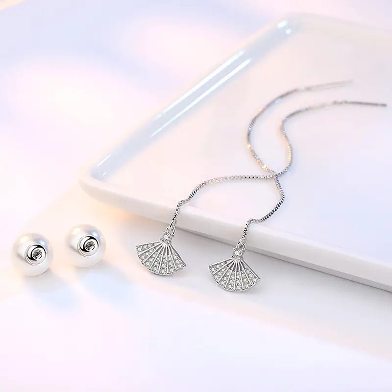 Fan Shaped Pearl Earrings for Women