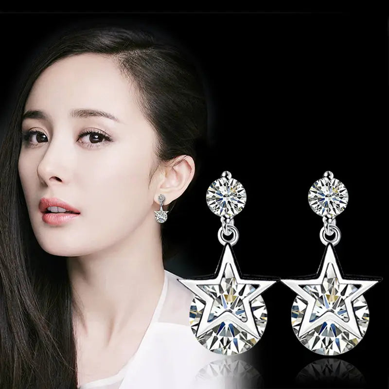 Star Earrings Silver Zircon Pakistani Women Wedding Party Wear