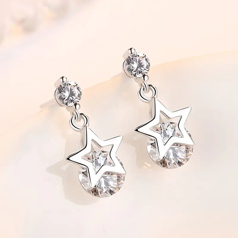Star Earrings Silver Zircon Pakistani Women Wedding Party Wear