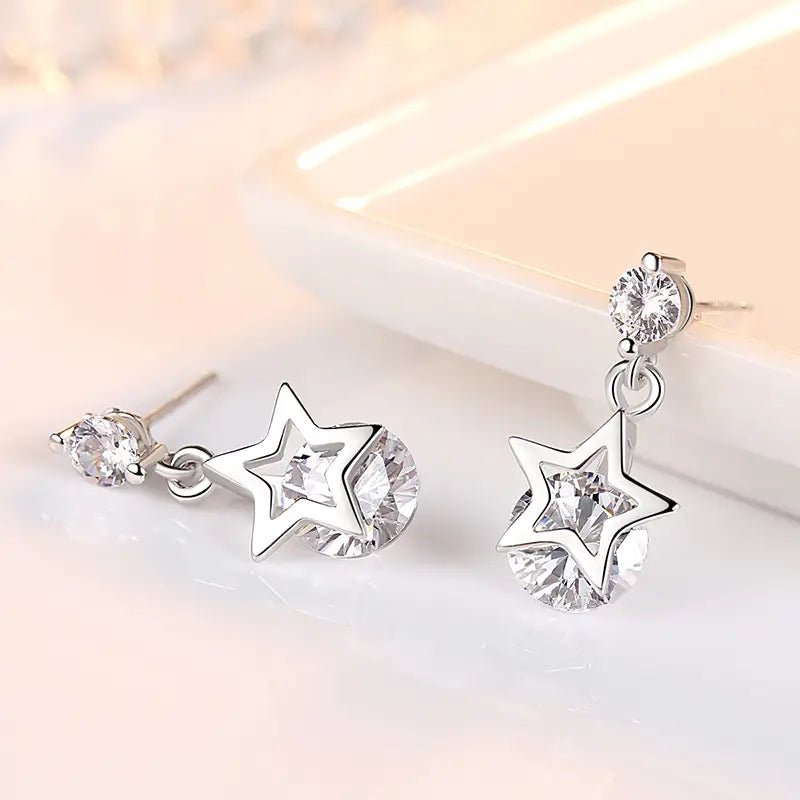 Star Earrings Silver Zircon Pakistani Women Wedding Party Wear