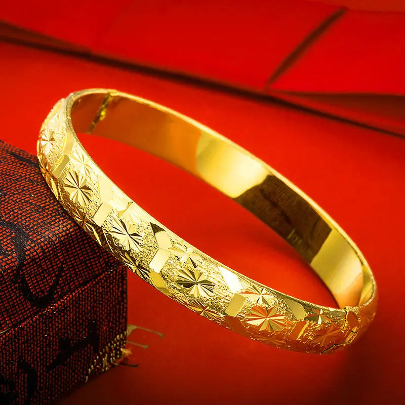 Vietnamese Sand Gold Bracelets for Women, Starburst Engraved, Durable Copper Alloy, Premium Quality, Best Price in Pakistan