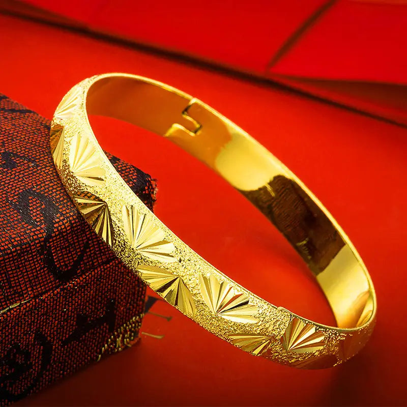 Vietnamese Sand Gold Bracelets for Women, Starburst Engraved, Durable Copper Alloy, Premium Quality, Best Price in Pakistan