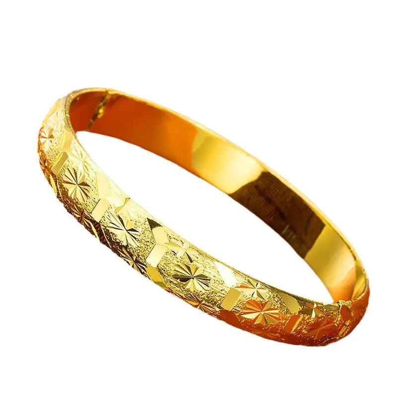 Vietnamese Sand Gold Bracelets for Women, Starburst Engraved, Durable Copper Alloy, Premium Quality, Best Price in Pakistan