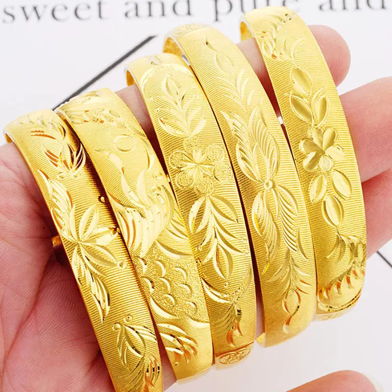 Gold Floral Push-Pull Bracelets for Women