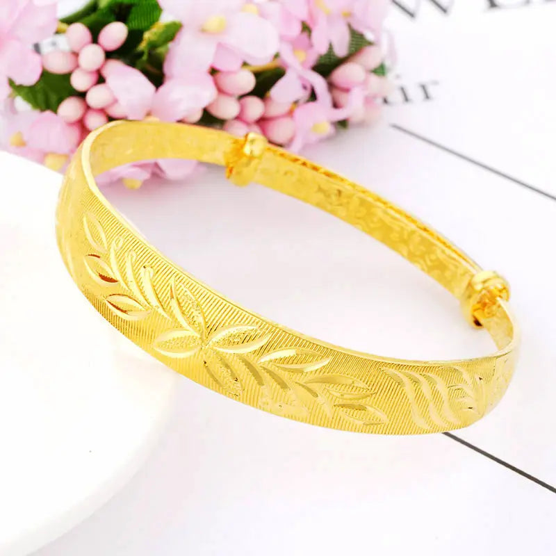 Gold Floral Push-Pull Bracelets for Women