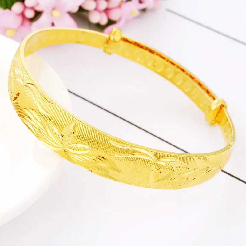 Gold Floral Push-Pull Bracelets for Women