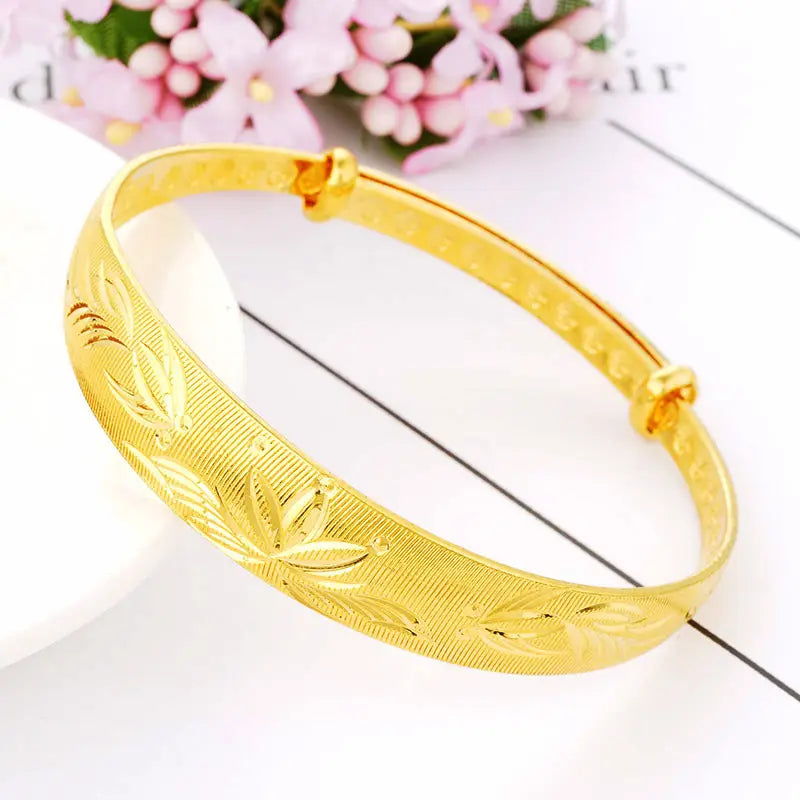 Gold Floral Push-Pull Bracelets for Women