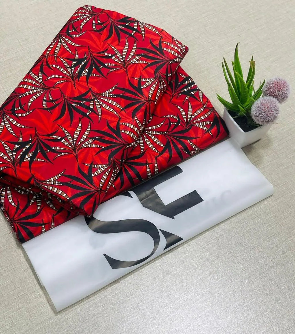 Red Printed Polo Cotton Suit for Women 2.25m