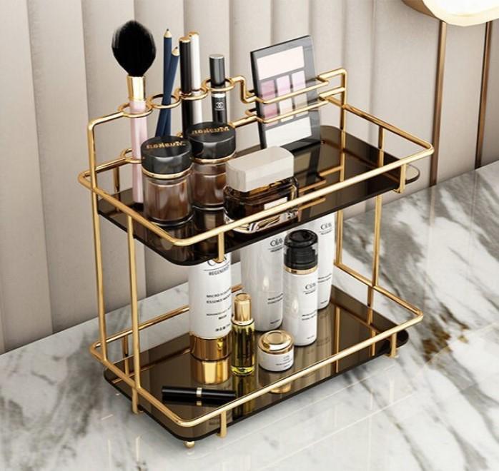Gold Metal 2-Tier Makeup Storage Rack